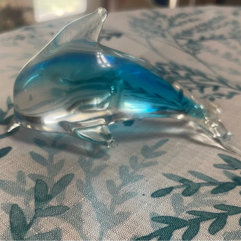 Blue Glass Dolphin Figurine